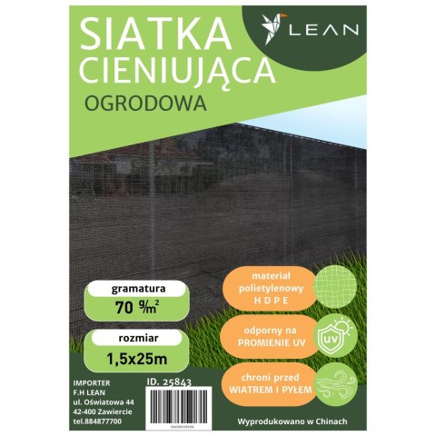 LEAN Siatka Cieniująca Na Ogrodzenie Płot Maskująca Szara 1.5M 25M 70g/m² LEAN Siatka Cieniująca Na Ogrodzenie Płot Maskująca Szara 1.5M 25M 70g/m²