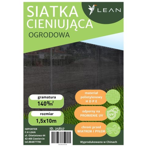 LEAN Siatka Cieniująca Na Ogrodzenie Płot Maskująca Zielona 1.5M 10M 140g/m² LEAN Siatka Cieniująca Na Ogrodzenie Płot Maskująca Zielona 1.5M 10M 140g/m²