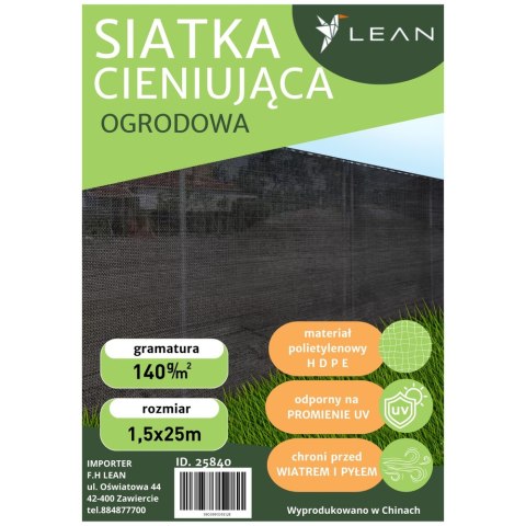 LEAN Siatka Cieniująca Na Ogrodzenie Płot Maskująca Zielona 1.5M 25M 140g/m² LEAN Siatka Cieniująca Na Ogrodzenie Płot Maskująca Zielona 1.5M 25M 140g/m²
