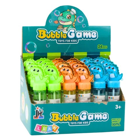 LEAN TOYS Bańki Mydlane Dinozaur 3 Otwory Do Baniek Mix Kolorów 30ml LEAN TOYS Bańki Mydlane Dinozaur 3 Otwory Do Baniek Mix Kolorów 30ml