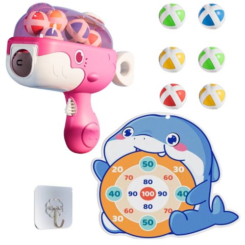 LEAN Toys Pistolet Na Kulki Z Rzepem Tarcza Materiałowa Wieloryb Różowy LEAN Toys Pistolet Na Kulki Z Rzepem Tarcza Materiałowa Wieloryb Różowy