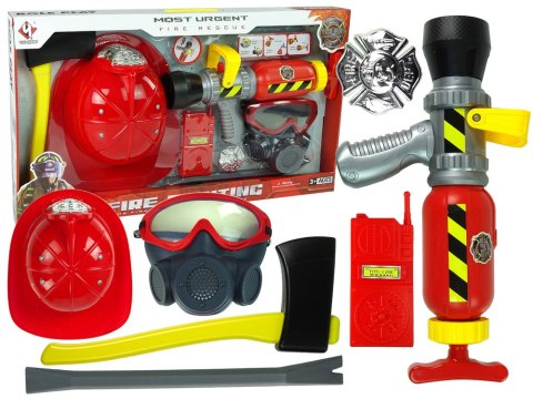 LEAN Toys Zestaw Straż Pożarna Gaśnica Na Wodę Maska Kask Czerwony