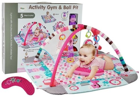 LEAN Toys Duża Mata Basen Edukacyjna dla Niemowląt 5w1 z Pałąkami Hipopotam Piłeczki