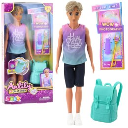 LEAN Toys Lalka Anlily Chłopak Z Plecakiem Bidon Okulary Selfie Stick