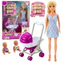 LEAN Toys Lalka Anlily Mama Z Dwójką Dzieci Wózek Akcesoria Dziecięce