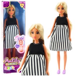 LEAN Toys Lalka Anlily W Ciąży Sukienka w Czarno-Białe Paski Niemowlę