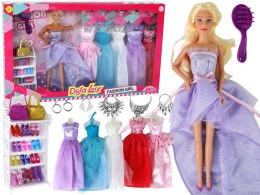 LEAN Toys Lalka Dla Dzieci Długie Blond Włosy Szafa Buty Sukienki Akcesoria Fioletowa