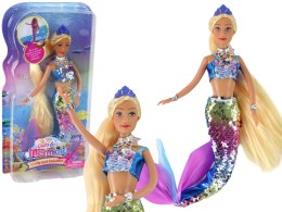 LEAN Toys Lalka Syrenka Niebieska Długie Blond Włosy Ogon Syreni Cekiny