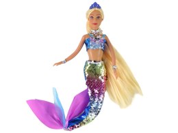 LEAN Toys Lalka Syrenka Niebieska Długie Blond Włosy Ogon Syreni Cekiny