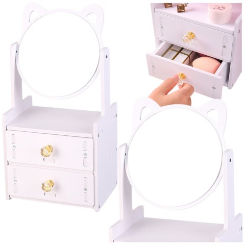 LEAN Toys Mini Toaletka Lusterko Do Makijażu Dwie Szuflady Uszy Drewniana Biała LEAN Toys Mini Toaletka Lusterko Do Makijażu Dwie Szuflady Uszy Drewniana Biała