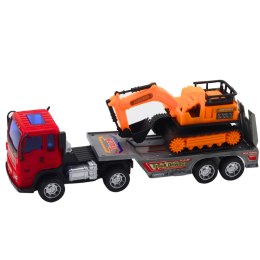 LEAN Toys Zestaw Ciężarówka Laweta Naczepa Koparka Gąsienicowa