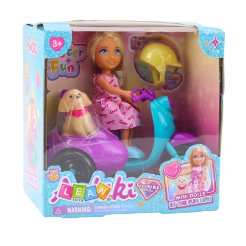 LEAN Toys Zestaw Mini Laleczka Ankiki Na Skuterze Trójkołowym Piesek LEAN Toys Zestaw Mini Laleczka Ankiki Na Skuterze Trójkołowym Piesek