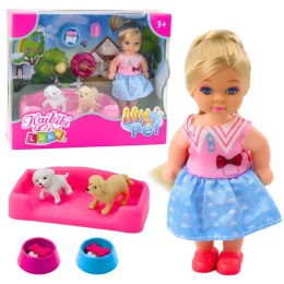 LEAN Toys Zestaw Mini Laleczka Z Dwoma Pieskami Legowisko Miski Z Karmą