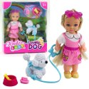 LEAN Toys Zestaw Mini Laleczka Z Pieskiem Na Smyczy Miska Z Kością