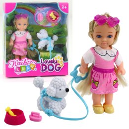 LEAN Toys Zestaw Mini Laleczka Z Pieskiem Na Smyczy Miska Z Kością