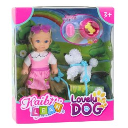 LEAN Toys Zestaw Mini Laleczka Z Pieskiem Na Smyczy Miska Z Kością
