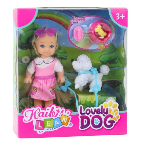 LEAN Toys Zestaw Mini Laleczka Z Pieskiem Na Smyczy Miska Z Kością LEAN Toys Zestaw Mini Laleczka Z Pieskiem Na Smyczy Miska Z Kością