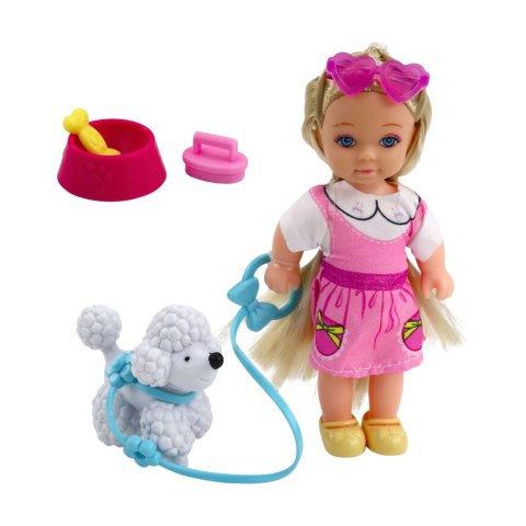 LEAN Toys Zestaw Mini Laleczka Z Pieskiem Na Smyczy Miska Z Kością LEAN Toys Zestaw Mini Laleczka Z Pieskiem Na Smyczy Miska Z Kością