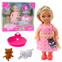 LEAN Toys Zestaw Mini Laleczka Z Pieskiem i Kotkiem Legowisko Miska Z Jedzeniem