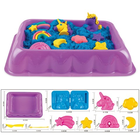 WOOPIE Piasek Kinetyczny 0,6 kg Zestaw Jednorożec Stolik z Foremkami WOOPIE Piasek Kinetyczny 0,6 kg Zestaw Jednorożec Stolik z Foremkami