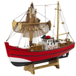 LEAN Toys Model Kolekcjonerski Dekoracyjny Statek Kuter Rybacki Czerwony 30x26cm