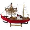LEAN Toys Model Kolekcjonerski Dekoracyjny Statek Kuter Rybacki Czerwony 30x26cm