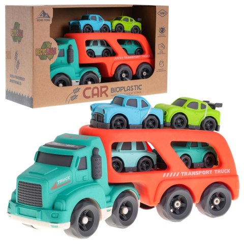Laweta + 4 Autka BIOplastik dla dzieci 18m+ Czerwony + Dźwięki Światła + Ruchome elementy + Ekologiczny materiał Laweta + 4 Autka BIOplastik dla dzieci 18m+ Czerwony + Dźwięki Światła + Ruchome elementy + Ekologiczny materiał